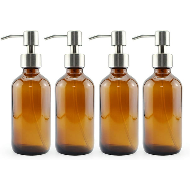 Soap Dispenser Glass Bottles with Stainless Steel Pumps Set of 3 Black 8 oz